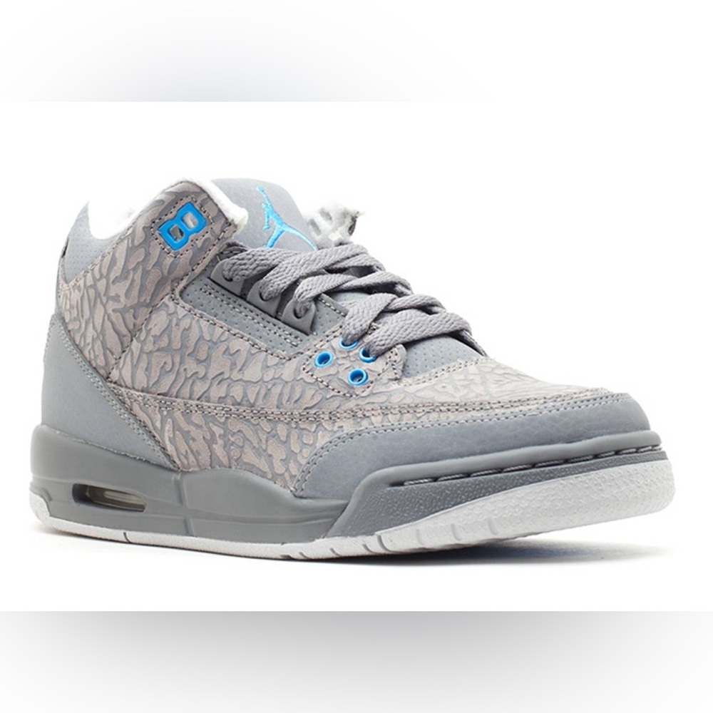 Worn once! AIR JORDAN 3 RETRO GS 'COOL GREY BLUE GLOW'